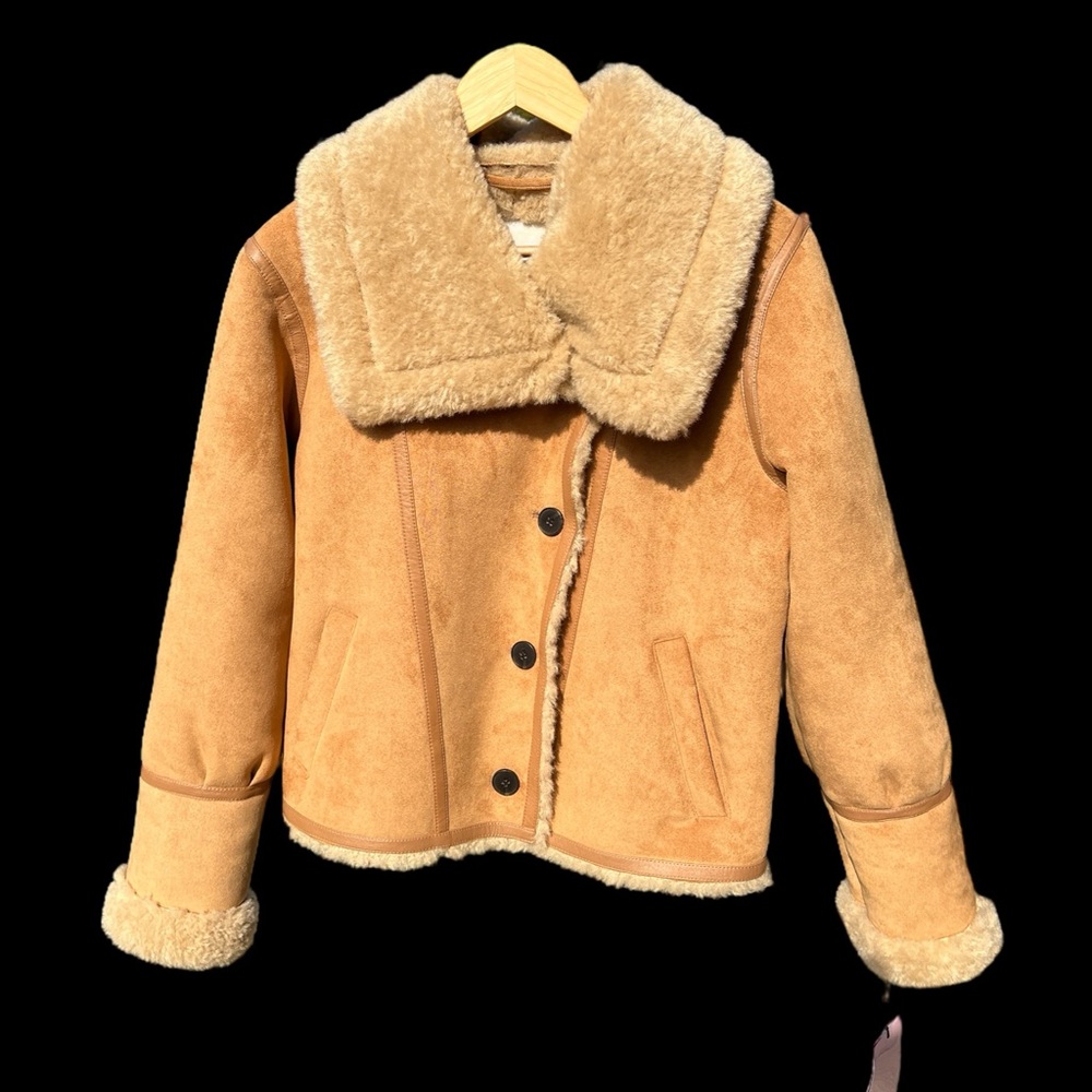 AVEC LES FILLES ENVELOPE JACKET WOMEN’S SIZE SMALL FAUX SHEARLING CAMEL TAN